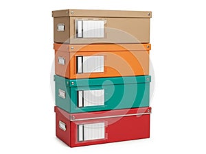Stack of colorful storage boxes