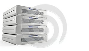 Stack of computer servers with blue LED lights