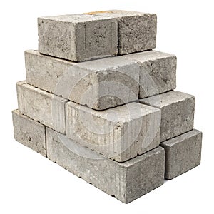 Stack of concrete blocks isolated on white background photo