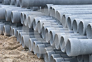 Stack concrete drainage pipe in construction site