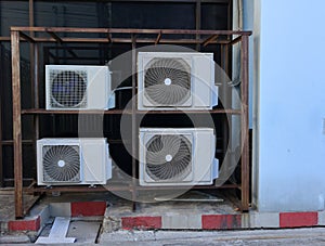 Stack of condensing units on metal frame