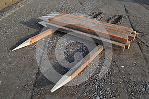 Stack of construction timber piles