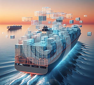 stack Container carho ship Canal Port Freight Sea computer aid service logistics transport ai generated