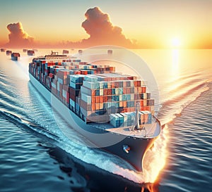 stack Container carho ship Canal Port Freight Sea computer aid service logistics transport ai generated