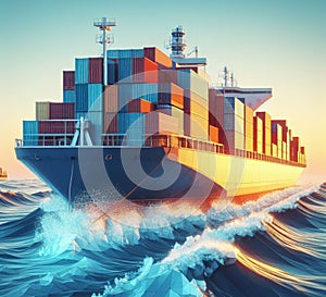 stack Container carho ship Canal Port Freight Sea computer aid service logistics transport ai generated