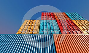 Stack of containers box, Cargo freight ship for import export bu