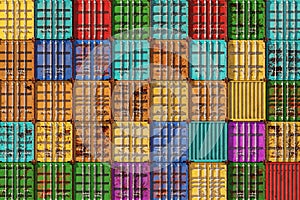 Stack of containers box, Cargo freight ship for import export logistics.
