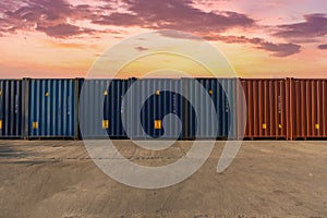 Stack of containers in a harbor. Shipping containers stacked on cargo ship. Background of Stack of Containers at a Port.