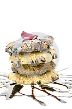 Stack of cookies decorated with chocolate