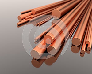 Stack of copper rods - 3d illustration