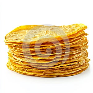 A stack of corn tortillas, isolated on a white background,