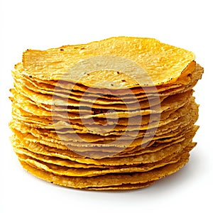 A stack of corn tortillas, isolated on a white background,