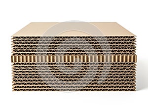 Stack of corrugated cardboard sheets isolated on white background