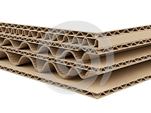 Stack of corrugated cardboard sheets isolated on white background