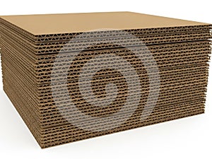 Stack of corrugated cardboard sheets isolated on white background