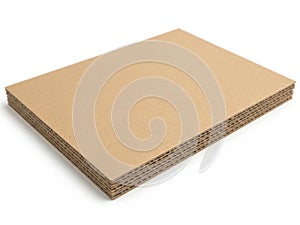 Stack of corrugated cardboard sheets isolated on white background