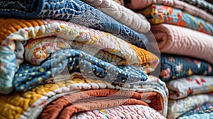 Stack of Cozy Children's Quilts and Blankets with Playful Patterns and Textures for Warmth and Comfort