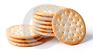 A stack of crackers on a white background