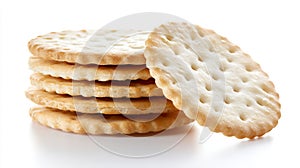 A stack of crackers on a white surface