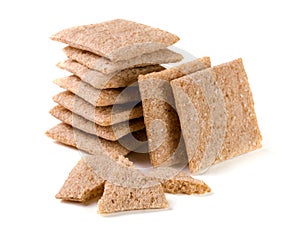 Stack of crisp bread isolated on white background