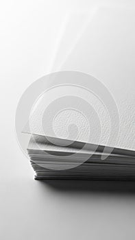 Stack of crisp white sheets in soft light isolated on white background