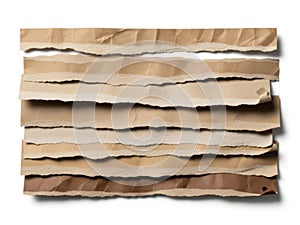 Stack of crumpled brown paper sheets isolated on white background isolated on white background