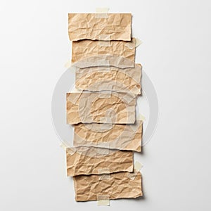 Stack of crumpled paper sheets isolated on white background
