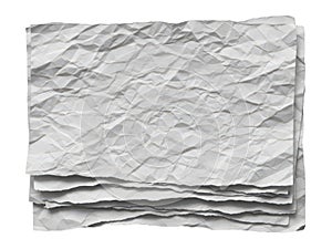 Stack of crumpled paper sheets isolated on white background