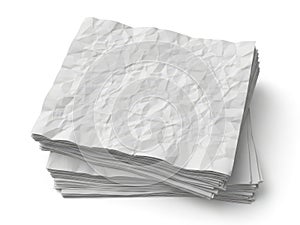 Stack of crumpled paper sheets isolated on white background