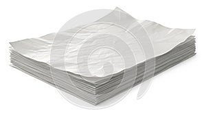 Stack of crumpled white paper sheets isolated on white background