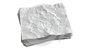 Stack of crumpled white paper sheets