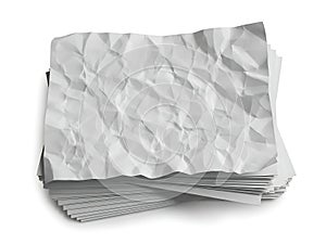Stack of crumpled white paper sheets