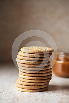 Stack of crunchy cookies. Galletas Maria popular spanish crackers