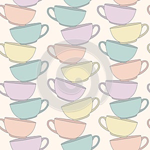 Stack Of Cups. Vectical composition. Seamless pattern.