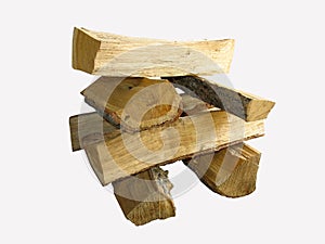 Stack of cut logs fire wood isolated over white