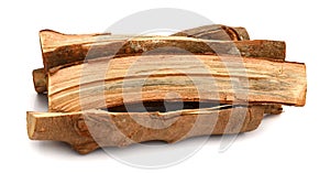 Stack of cut logs fire wood isolated over white