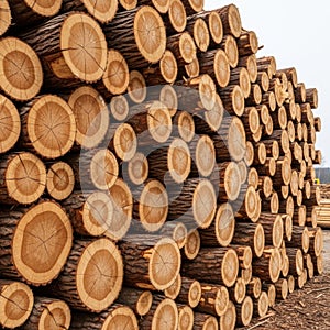 Stack of cut logs isolated on transparent background