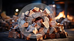 Stack of Cut Random Wood Pieces For Camp Fire Background