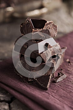 Stack of dark chocolate