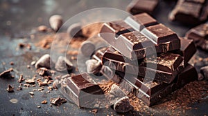 Stack of Dark Chocolate Bars with Chips