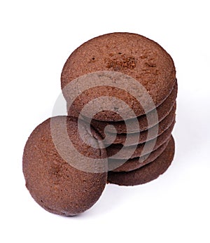 Stack of dark chocolate cookies isolated