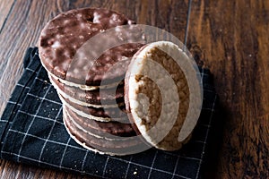 Stack Of Dark Chocolate Covered Rice Cakes or Corn Crackers