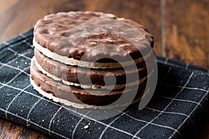 Stack Of Dark Chocolate Covered Rice Cakes or Corn Crackers