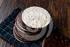 Stack Of Dark Chocolate Covered Rice Cakes or Corn Crackers