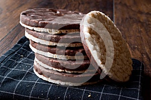 Stack Of Dark Chocolate Covered Rice Cakes or Corn Crackers