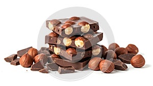 Stack of dark chocolate with hazelnuts
