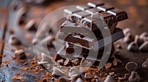 Stack of Dark Chocolate Pieces