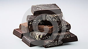 stack dark chocolate white background