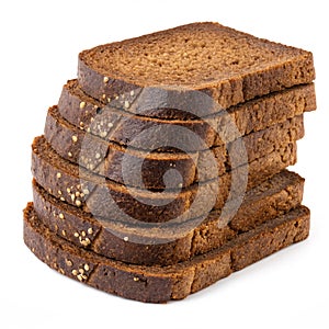 Stack of dark rye bread slices photo