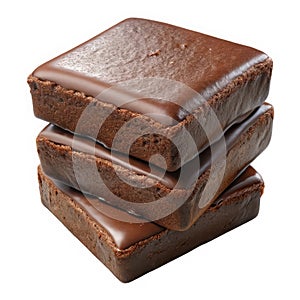 Stack of delicious chocolate brownies isolated on white background